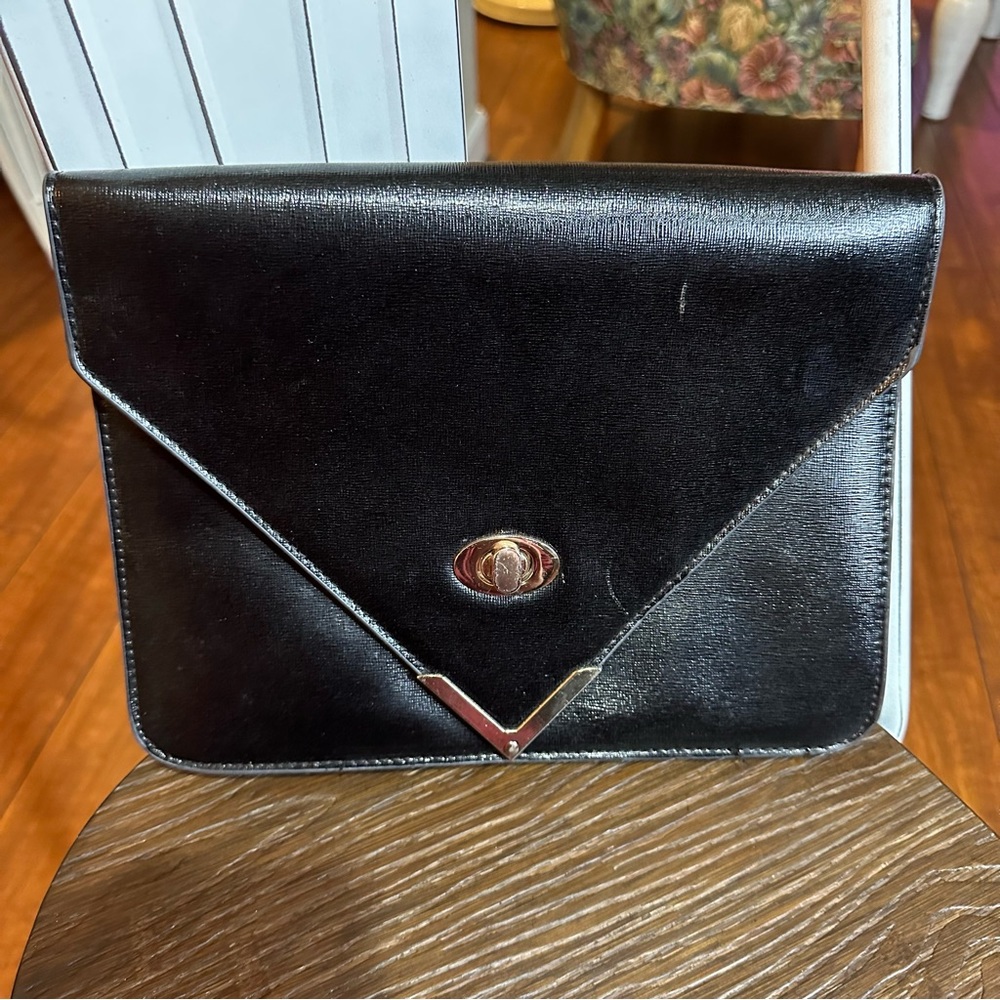 Black Faux Leather Clutch Bag